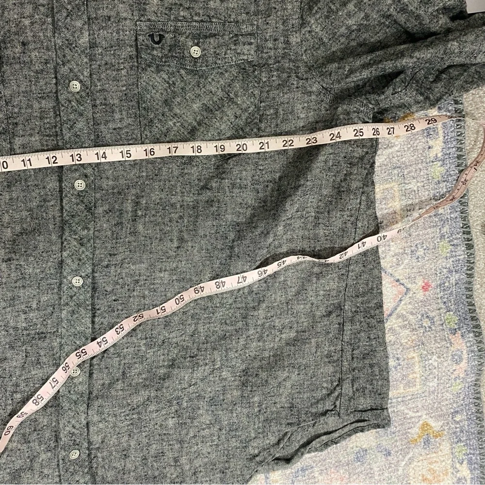 True Religion Mens‎ 3XL Gray 100% Linen Button Down Shirt Top